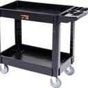 VEVOR Utility Service Cart, 2 Shelf 550LBS Heavy Duty Plastic Rolling Utility Cart, Medium Lipped Shelf, 360 Swivel Wheels, Ergonomic Storage Handle for Warehouse Garage, Black