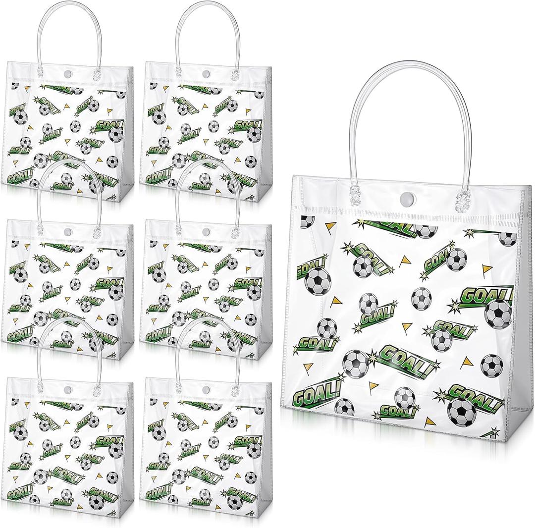 Lyksgir 24 Pcs Soccer Gift Bags Bulk, Soccer Clear Goodie Bag with Handles, Sport Party Favor Bag, PVC Reusable Sport Themed Treat Bags for Team Snack Birthday Gifts, 8x8x3.15''