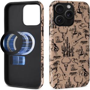 Case for iPhone 15 Pro Max,[Compatible with MagSafe]Retro Western Cowboy Design Phone case,Hybrid Double-Layer Protection,Shockproof Fingerprint Resistant