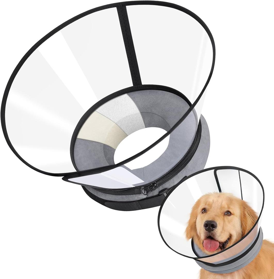 Sponge Core Dog Cone, Inflatable Dog Cone Collar Alternative, Dogs Donut Collar After Surgery, Soft Cone for Large Medium Small Dogs to Stop Licking, No Inflation Required, Clear View(Size 7, Gray) (Size 7(Neck: 18.0"- 20.0"))