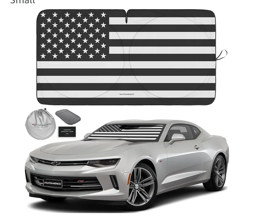 Autoamerics 1-Piece Windshield Sun Shade B&W Art American Flag USA Design - Foldable Car Front Window Sunshade for Most Sedans SUV Truck - Blocks Max UV Rays and Keeps Your Vehicle Cool - Medium