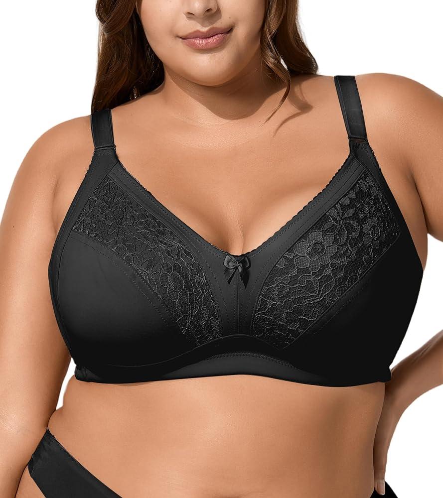 Minimizer Bras for Women Full Coverage No Underwire Plus Size T-Shirt Unlined Bra Black 105D