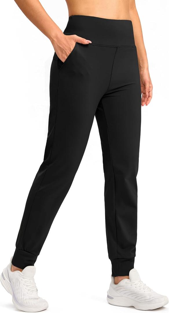 SANTINY Women's Fleece Lined Joggers Water Resistant High Waisted Thermal Sweatpants Winter Pants Hiking Running Pockets (Medium, Black)