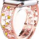 Floral Bling Crystal Hollow Metal Bracelet Band Compatible with Apple Watch 38mm 40mm 41mm 42mm 44mm 45mm 46mm 49mm, Women Dressy Jewelry Wristband for iWatch Series 11 10 9 SE 8 7 6 5 4 3 2 1 Ultra