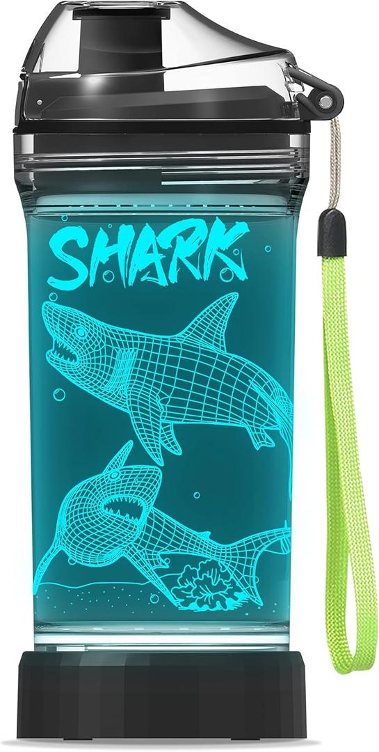 YuanDian Shark Gifts, Light Up Kids Water Bottle with 3D Ocean Animal Design- 14 OZ Eco-Friendly - Cool Drinking Cups Gift for School Baby Boy Girl Child Christmas Holiday