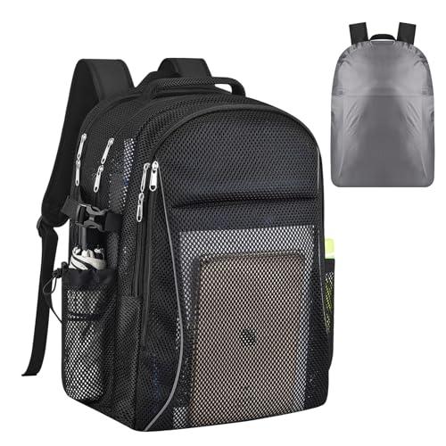 USPECLARE Heavy Duty X-Large Mesh Backpacks for Adults,Semi-Transparent college Backpacks with Rain cover for School, Beach, and Travel (X-Large)