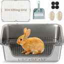 Rabbit Litter Box, Extra Large Bunny Litter Box with 304 Stainless Steel Sifting Tray & Hooks, Rabbit Litter Box, Easy to Clean and Odor Control (17.7" 13.8" 5.9")