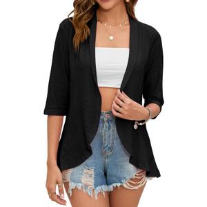 Women's Open Front 3/4 Sleeve Soft Drape Ruffles Cardigan Jacket (XX-Large, Aa)