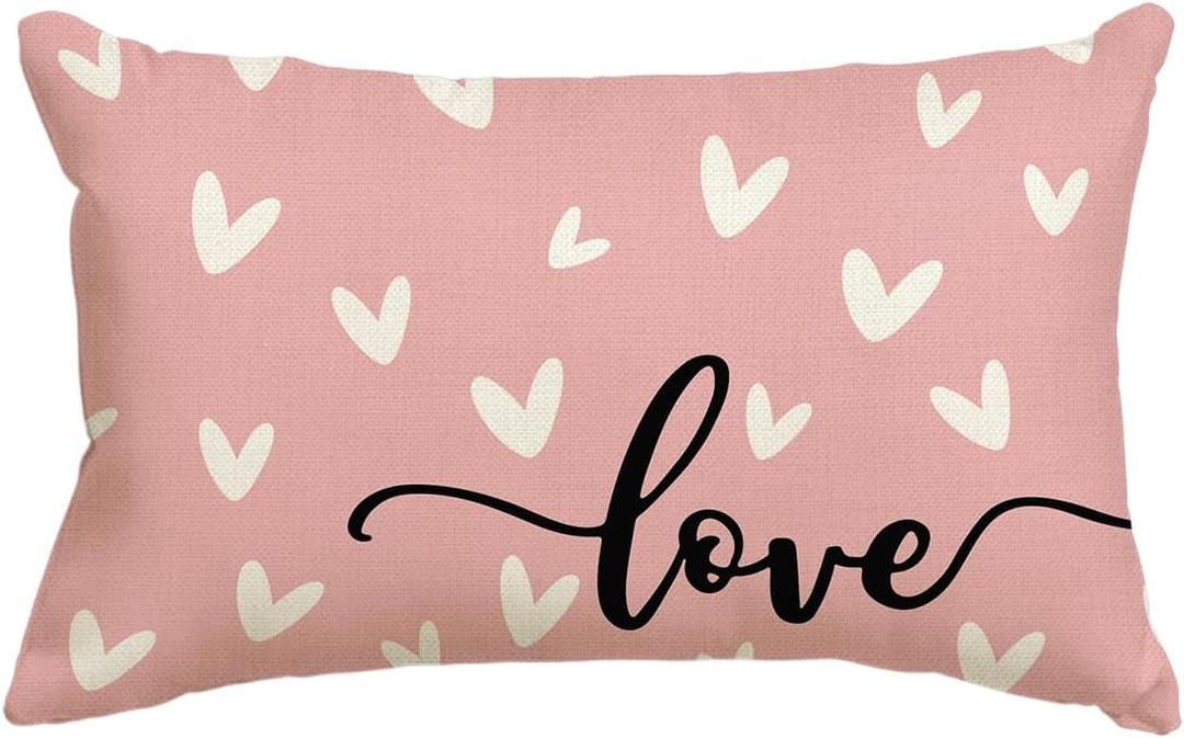 AVOIN colorlife Valentine's Day Love Pink Throw Pillow Cover, 12 x 20 Inch Anniversary Wedding Cushion Case Decoration for Sofa Couch