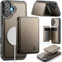 Compatible with Magsafe for iPhone 16 Wallet Case Magnetic Card Holder, RFID Blocking 2 in 1 Detachable Kickstand Shockproof Case for Women Men, Bronze Gold