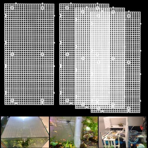 Weramics Adjustable Aquarium Fish Tank Divider Filter Bottom DIY Plastic Grid Fish Tank Isolation Board Plastic Egg Crate Tray(White, 4pcs 11.8x5.9 Inch with 0.15 Inch Hole)