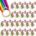 24Pcs Rainbow Ribbon Streamers Waldorf Toys Creative Waldorf Hand Kite Set Streamers with Wood Ring Sensory Learning Educational Toy for Playroom Dancing Birthday 