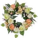 National Tree Company Artificial Spring Wreath, Woven Branch Base, Decorated with Rose and Peony Flower Blooms, Leafy Greens, Spring Collection, 24 Inches