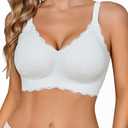 Avidlove Women's Seamless Bras Wireless Bra Full Coverage Lace T-shirt Everyday Bra White 2XLarge, White
