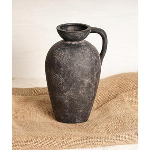 Terracotta Vase with Handle, Black Boho Ceramic Pottery 10inch, Farmhouse Unique Textured Round Jug, Rustic Vintage Decorative Vases for Flowers, Centerpieces, Living Room. (Roman)
