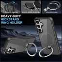 2 x Hocase for Samsung Galaxy S25 Case, with Ring Stand [Magnetic Wireless Charging Supported] [Military Grade Protection] Slim Shockproof Translucent Protective Phone Case - Black