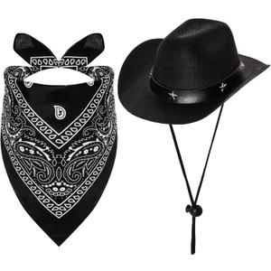 Fumwase Pet Cowboy Costume Halloween Costumes for Dogs Cat Puppy Hats with Bandana Scarf Cowboy Costume Accessories Dog Cat for Party Festival and Daily Wearing (Black, Large)