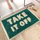 Cute Bath Mat 32"20" Green Bathroom Rugs with Off-White Letter Take It Off Funny Bath Rugs Machine Washable Shower Rug Non Slip Absorbent Microfiber Mats for Bathroom, Shower, Bathtub
