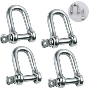 Stainless Steel 304 D Shape Shackle 5/32", 1/4", 5/16",3/8", 9/16", for Chains Wirerope Lifting Outdoor Camping Survival Rope Bracelets Or for Heavy Duty Construction