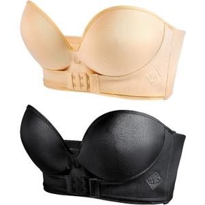 2 Pieces Strapless Pushup Bras Front Buckle Lift Bra Women Upwingsbra Wireless Non-Slip Invisible Front Hook Underwear Bra