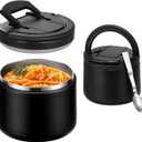 Soup Thermo for Hot Food Kids 14oz Lunch Containers with Buckle Lid Wide Mouth Hot Food Jar Vacuum Insulated Stainless Steel Bento Box Leakproof with Spoon(Black)