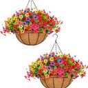 Mecai 36 Pcs Artificial Flowers with Hanging Baskets 14 Inch Set of 2