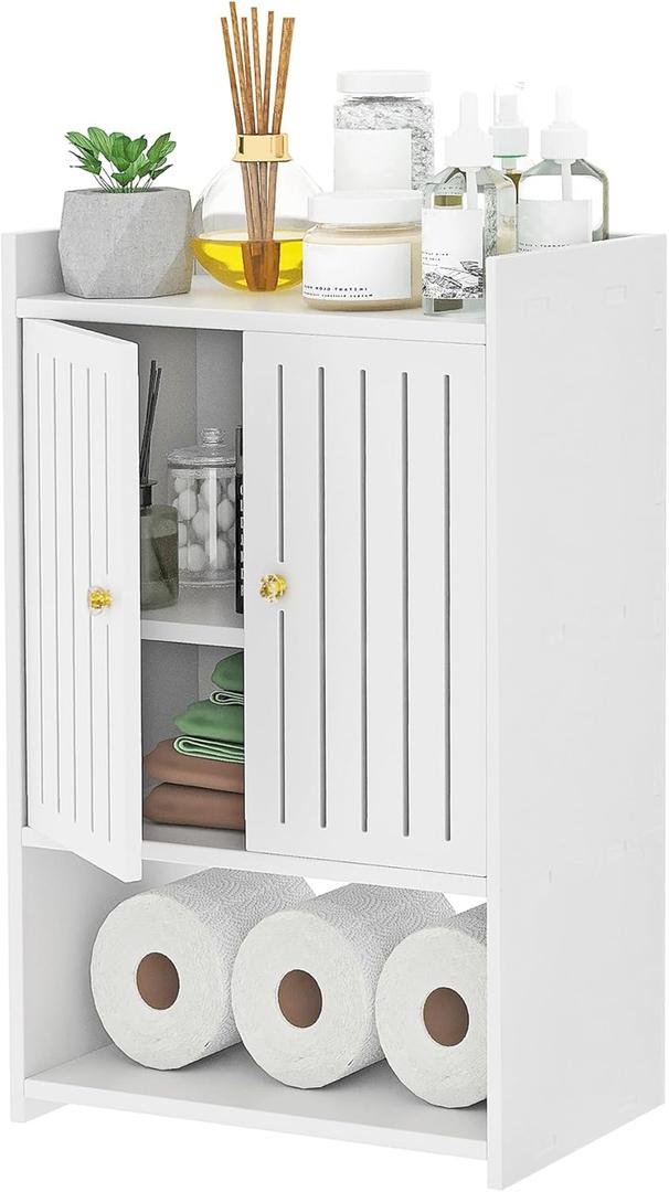 Wall Bathroom Storage Cabinet, 4-Tier Medicine Cabinet with Door, Bath Shelf Organizer for Living Room Kitchen Entryway Small Space (7.9" D x 15.7" W x 23.6" H)