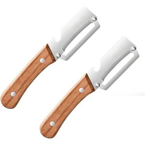 MultiFunctional Vegetable Peeler for Kitchen，Multifunctional Vegetable Peeler with Wooden Handle and Bottle Opener，2-in-1 Stainless Steel Kitchen Tool for Fruit Apple Potato Pumpkin Papaya (2)