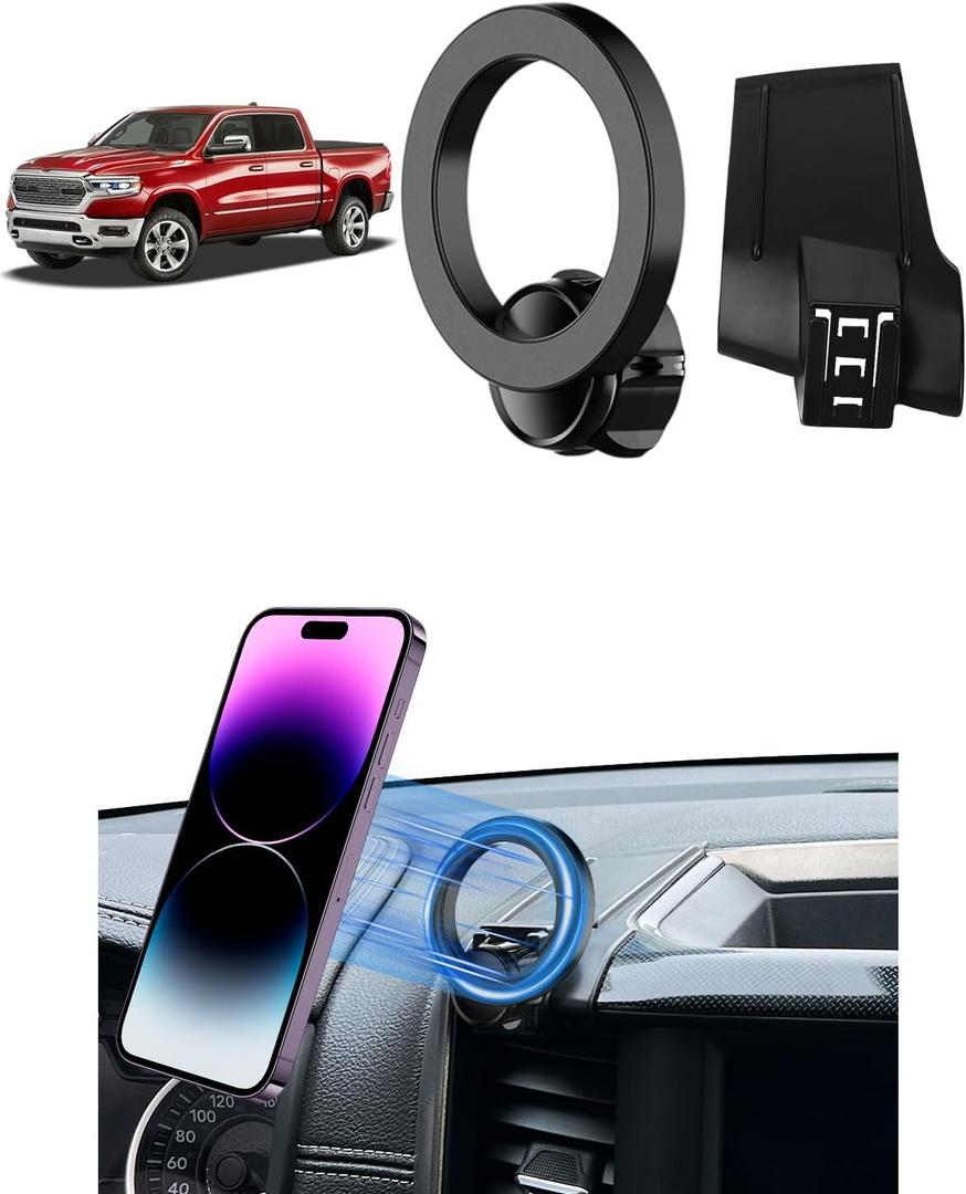 PZK Car Phone Mount for 2019 2020-2023 2024 2025 Dodge RAM 1500/2500/3500 Accessories Custom Air Vent Car Phone Holder Compatible with Magsafe Hands Free 360 Rotation (8.4 inch Screen Only)