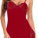 DIKFA Women's Lingerie Lace Babydoll Chemises Sexy Spaghetti Strap Nightgown (M)