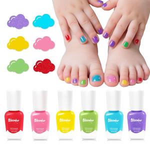 Quick Dry Kids Nail Polish Set, Non-Toxic Toddler Nail Polish, Water-Based Peelable Fingernail Polish for Kids, 6 Color Rainbow Nails Polish for Party, Holiday Favors, Party Favors (6-pcs Funny Theme)