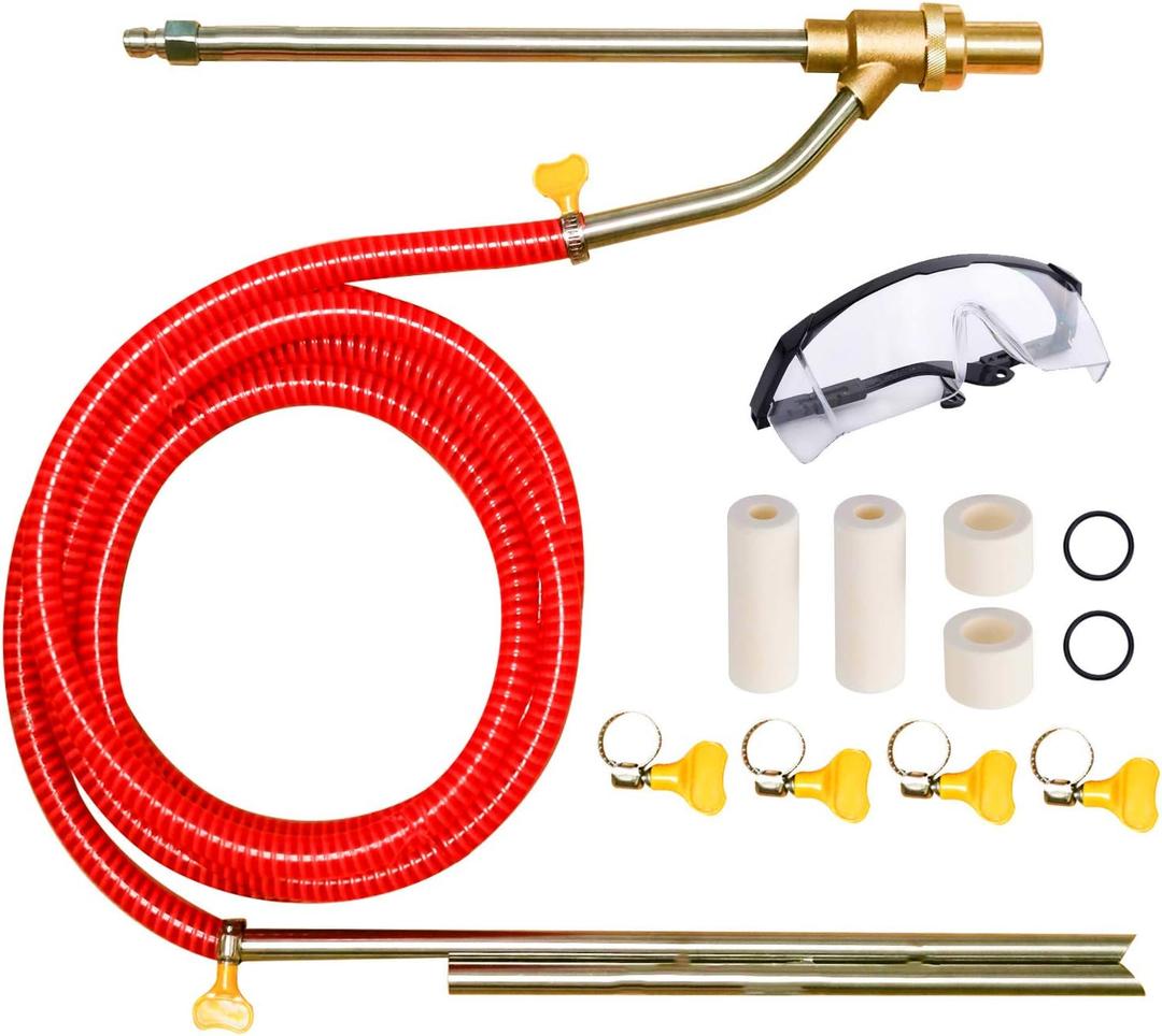 Selkie Pressure Washer Sandblasting Kit - Wet Abrasive Sandblaster Attachment, with Replacement Nozzle Tips,Protect Glasses, 1/4 Inch Quick Disconnect, 5000 PSI (Red)