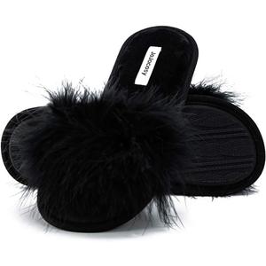 Extreme Plush Ladys Sexy Slip-on Comfortable Slippers Womens Fluffy Indoor Open-toe Scuff (7-8, Black)