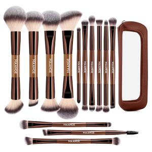 MAANGE 13 Pcs Foundation Makeup Brush Set With Bag, Make up Brushes, Double-End Multi Functional Makeup Brushes, Professional Face Brush Set Tools For Liquid Powder Concealer Cream Blush (Coffee)
