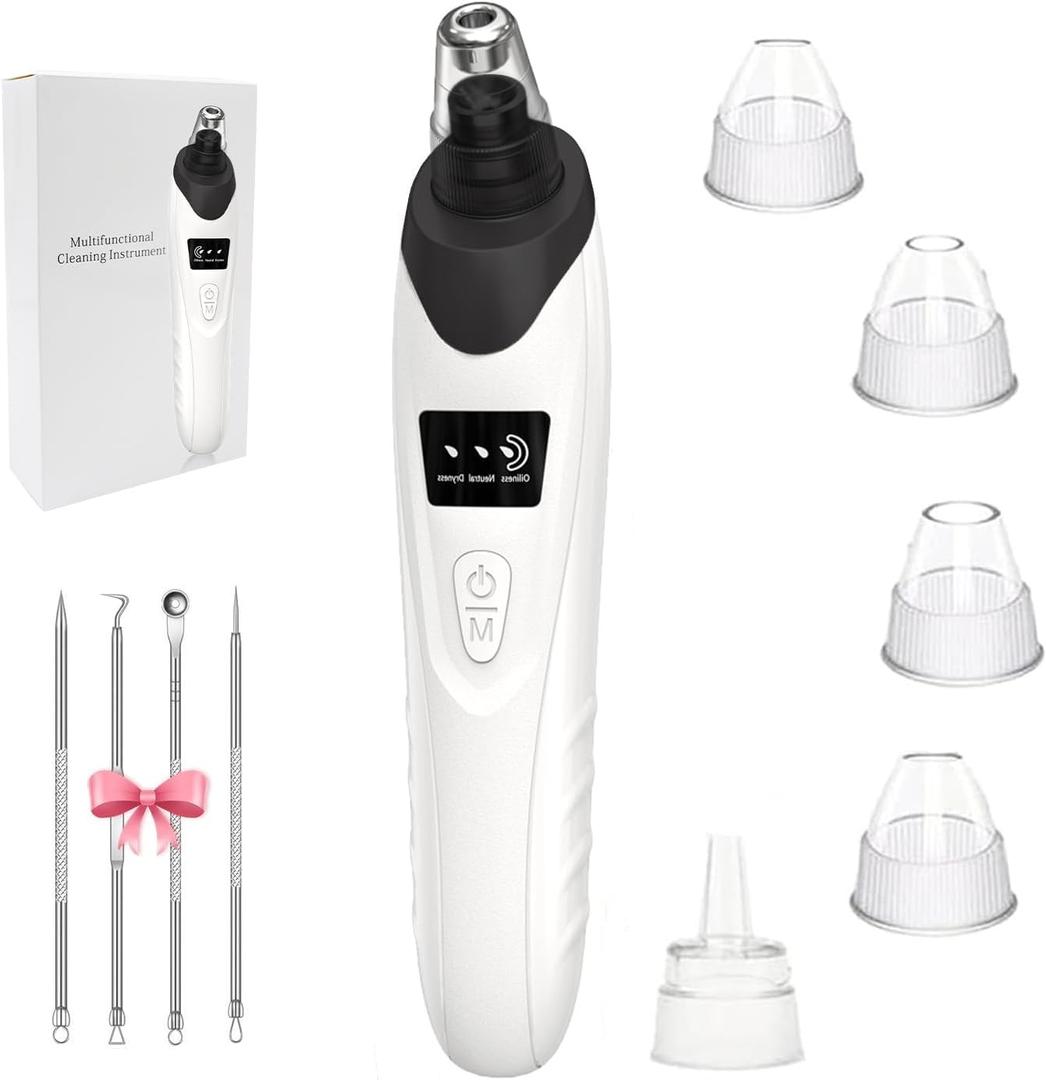 2025 Blackhead Remover Pore Vacuum,Facial Pore Cleaner-5 Suction Power,5 Probes,USB Rechargeable Blackhead Vacuum Kit Electric Acne Extractor Tool for Adult (Black)