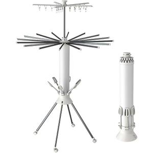 Collapsible Clothes Drying Rack, White Metal Foldable Laundry Stand with Multiple Arms, Indoor Outdoor Garment Hanger