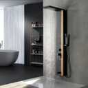 Shower Wall Panels Bathroom Shower Panel Tower System Multifunction Bamboo Wood and Stainless Steel Body Spray Jets Rainfall Waterfall Head with Handheld Wand and Tub Spout Wall Mount