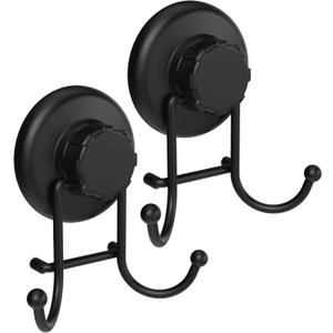 Suction Cup Hooks for Shower - Towel Hooks for Bathroom Wall Mounted Shower - Bathroom Hooks for Hanging - Stainless Steel SS304 Towel Holders, Black (2 Pack)
