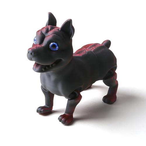 WUALAIER 3D Printed Dog Model, Multi Color Flexible Animals Toy Statue, 3D Printed Cute Pet Toy, Movable Joints, Festival Gifts, Fidget Toys for Executive Home Office Decor (Red-Black)