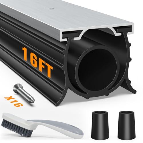 Garage Door Seals Bottom Rubber, with Aluminum Track Retainer Kit, 3-Sided Weatherproof Seal, Three Layers of Protection, Garage Door Bottom Seal 16 Ft, Easy to Install (Black)