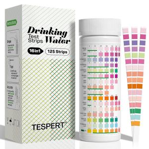 Water Testing Kits for Drinking Water: 125 Strips 16 in 1 Well and Drinking Water Test Kit, TESPERT Water Test Strips with Hardness, pH, Lead, Iron, Copper, Chlorine, and More Water Testing Kits for Drinking Water: 125 Strips 16 in 1 Well and Drinking Water Test Kit, TESPERT Water Test Strips with Hardness, pH, Lead, Iron, Copper, Chlorine, and More