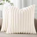 Pallene Faux Fur Plush Christmas Throw Pillow Covers 18x18 Set of 2, Luxury Soft Fluffy Striped Decorative Pillow Covers for Sofa, Couch, Living Room, Cream White