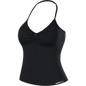 AUROLA Influence Longline Strappy Workout Halter Tops for Women,Removable Cups Padded Bras Impact Gym Yoga Sleeveless Top (Small, Black)