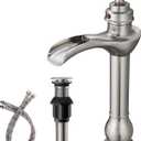 BWE Vessel Sink Faucet Waterfall Brushed Nickel with Pop Up Drain Assembly and Supply Hose Single-Handle Single Hole Bathroom Faucet Lavatory Mixer Tap Tall Body