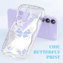2 x Compatible for Samsung Galaxy A35 5G Case, Pretty Butterfly Print Three-Dimensional Wave Clear Case for Girls Women, Soft Full Package Anti-Fall Cover for Galaxy A35 5G, Water Blue Butterfly