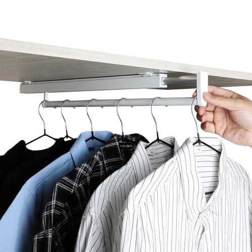 BaiNong pull out closet rod pull out pants rack for closet white 17-3/8 inch pull out rack clothes pull out valet rods for closets telescopic trouser rack shallow cabinet organize pants clothes