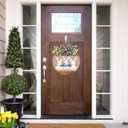 Easter Wreath for Front Door, Easter Bunny Rabbit Wreath with Bow Door Decoration for Home Wood Door Sign Hanger Decor Spring Welcome Farmhouse Rustic Holiday Home Hanging Decoration (Multicolor)