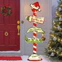 Yinhua 45 Inch Christmas Decorations Indoor Mount Crumpit Christmas Signs Lighted North Pole Signs for Holiday Winter Party Wooden Xmas Decorations for Home, Red