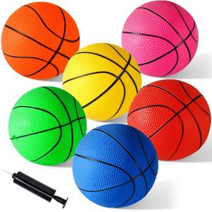 Shindel Mini Basketball, 6PCS 6.3 inches Basketballs with Pump for Birthday Gifts for Toddlers Kids, Playground Balls for Pool, Indoors, Outdoors (Vibrant Colors)