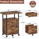 GYIIYUO 2 Wood Drawer Lockable File Cabinet with 22'' Extended Desktop, Mobile Filing Cabinet with Side Bag, Rolling Printer Stand, Fits A4&Letter Size, Home Office, Rustic Brown, 22" W X 15" D X 27.6" H
